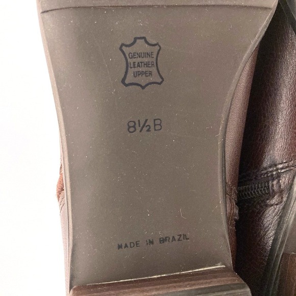 Talbots Ankle Boots Brown Leather Side Zip Womens 8.5 B Brazil Buckle Strap - Picture 9 of 11